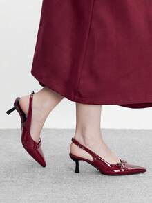 CUCCOO BIZCHIC Women's Fashion Pointe Burgundy Patent Leather Commuter Versatile High Heels Workplace Elegance Office Women's Shoes - Burgundy - View 3