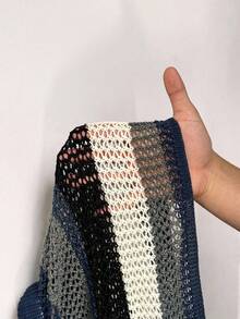 Slaydiva 新款宽松衬衫领开襟短袖短裤条纹撞色加大码女装两件套夏季针织休闲度假套装 - A 秋冬羊毛上衣女式上衣和衬衫女式羊毛开衫女式工作服 - 藍色 - 查看 4