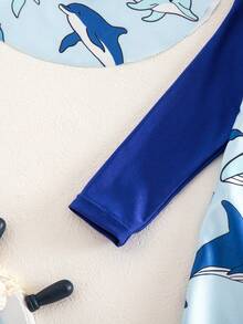 Bộ đồ bơi liền thân in hình cá voi cho bé trai, thích hợp cho kỳ nghỉ biển. - Màu xanh lam - Xem 5