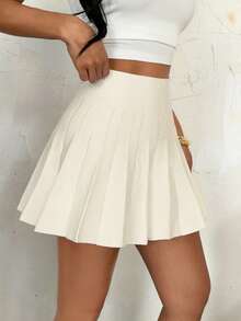 SHEIN PETITE Women's Sweater Pleated Skirt In Fall/Winter - White - View 4