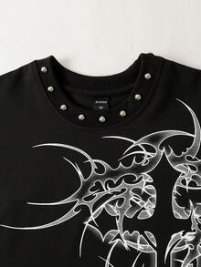 ROMWE MEN Street Life Men's Printed Rivet Loose Tank Top - Black - View 2