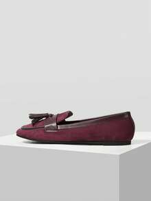 MOTF CLASSIC TASSEL LOAFERS SLIP-ON CASUAL SHOES, SQUARE TOE FLAT SHOES FOR WOMEN, SUITABLE FOR AUTUMN/WINTER - Burgundy - View 4