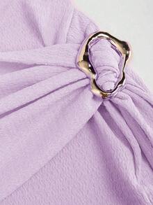 Sweetra Waist-Cinching Minimalist Flare Sleeve Bodycon Cinched Waist Dress - Mauve Purple - View 5