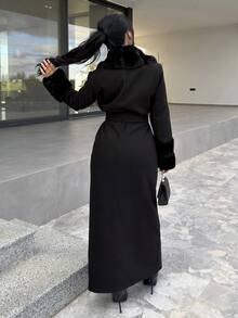 Vassilux Áo khoác len pha trộn màu trơn cổ lông dài tay thanh lịch cho nữ, Áo khoác cổ điển Quần áo mùa đông thu đông cho nữ Trang phục dự tiệc Halloween cho nữ Trang phục hòa nhạc mùa đông cho nữ Áo khoác lông thời trang và ấm áp, thích hợp cho các bữa tiệc và chuyến đi chơi - màu đen - Xem 3