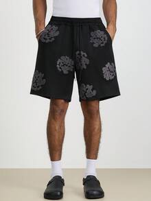 TOKVUE 男士夏季休闲刺绣抽绳腰短裤 - 黑色 - 查看 3