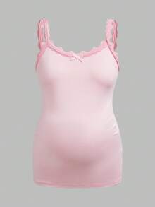 Modmama Maternity Solid Color Contrast Lace Bow Decor Camisole White Summer - Multicolor - View 13