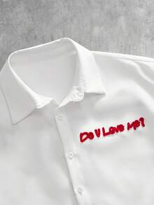 HIMLAND Men's Street Fashion Embroidered Short Sleeve Shirt - White - View 4