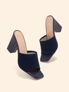 CUCCOO BASICS Minimalist Commuter Versatile Open Toe Mule High Heel Sandals For Christmas Summer - Blue 2 - View 7