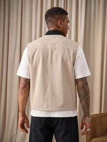 Manfinity LEGND Men's Casual Everyday Contrast Collar Zip-Up Sleeveless Denim Jacket - Apricot - View 2