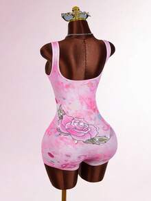 Amplova Women's Printed Bodycon Jumpsuit, Suitable For Music Festival Outfit; Women's Cross Print Slim Fit Scoop Neck Sleeveless Mini Dress, Summer - Pink - View 8