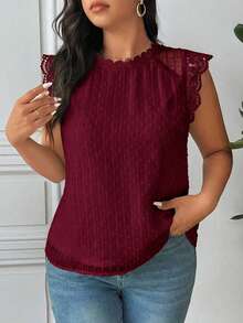 SHEIN Frenchy Plus Size Elegant Swiss Polka Dot Ruffle Hem Blouse, Summer - Burgundy - View 2