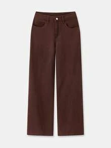 lacRébo 棕色低腰阔腿裤 秋季女装 秋冬 - 咖啡棕 - 查看 7