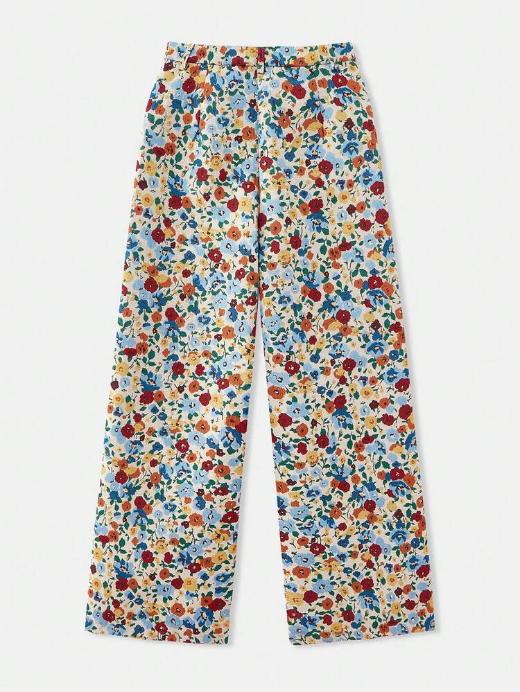 Vintage Style Floral Jacquard High Waisted Wide Leg Trousers Going Out Flower Pants Spring Summer French Style Parisian Style Office Outfit Vacation Outfit