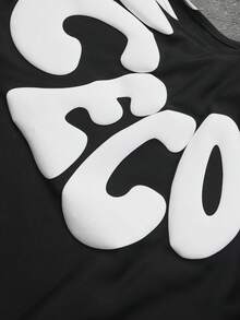 SLATEMANN 男士休闲字母印花圆领背心短裤套装，夏季 - 黑色 - 查看 4