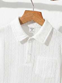 SHEIN 两件套男童休闲宽松纯色 Polo 领短袖 T 恤和短裤套装，适合通勤、上学、日常休闲穿着、运动、春夏穿着。 - 彩色 - 查看 5