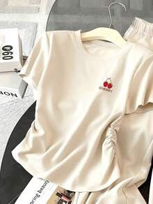 Resyla Women's Spring/Summer New Arrival Exquisite Cherry Print Casual 2 Pieces Set - Apricot - View 3