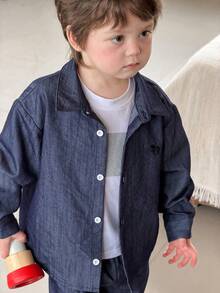 DAZY Toddler Boys' Turndown Collar Long Sleeve Korean Style Embroidered Denim - Blue - View 8