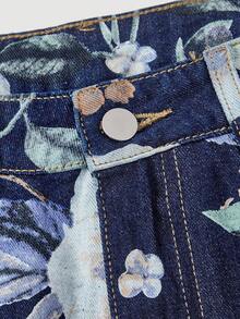 SHEIN Sweetro Shorts vaqueros de verano con estampado floral casual - Azul lavado medio - Ver 4