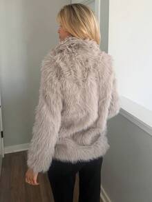Sydney Algeri Jaqueta feminina casual de manga comprida e cor sólida, outono/inverno - Caqui - Ver 2