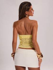 SHEIN BAE 女士纯色前系带镂空时尚抹胸上衣 - 淡黃色 - 查看 2