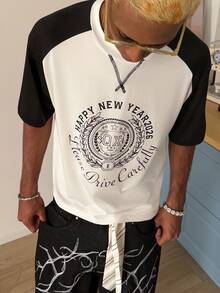 STEELVANCE Camiseta de hombre de cuello redondo con mangas raglán y estampado - Blanco y Negro - Ver 1