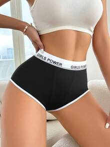 SHEIN 女士舒适休闲字母印花低腰内裤 - 黑色 - 查看 1