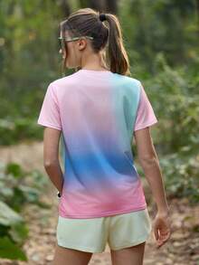 SHEIN In My Nature Women's Ombre Round Neck Loose Outdoor T-Shirt - Multicolor - View 7