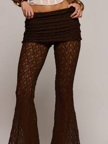 MUSERA Mid Rise Panel Waist Fitted Flared Lace Trousers Spring Summer Sexy Date Night Club Festival Holiday Night Out Vacation Soul Ties - Army Green - View 5