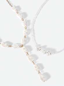 Opalesca 1 Classic Fashion Elegant Faux Pearl Beaded Necklace (Pearl Shape Random),Premium/Elegant/Classy/Dailywear/Minimalist,Pearl/Crystal,Summer/Beach/Prom/Party/Holiday/Vacation,Engagement/Wedding/Promise,Bride,Heart/Floral,Fairycore/Mermaid Core,18K Gold-Plated - Pearl - View 5