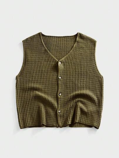 EASEVO Plus Size Men's Summer Holiday Front Button Waffle Knit Tank Top