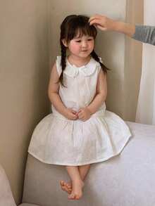 DAZY 女童圆领蕾丝无袖上衣和裙子两件套，韩版 - 白色 - 查看 4