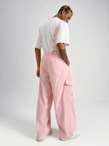 Manfinity Roghcode Men's Casual Fashionable Street Snap Adjustable Long Strap Jumpsuit For Daily Commute - Baby Pink - View 2