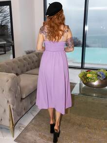 Gretanique Solid Ruched Cami Dress,Pastel Dresses For Women,Lavender Dress - Purple - View 2