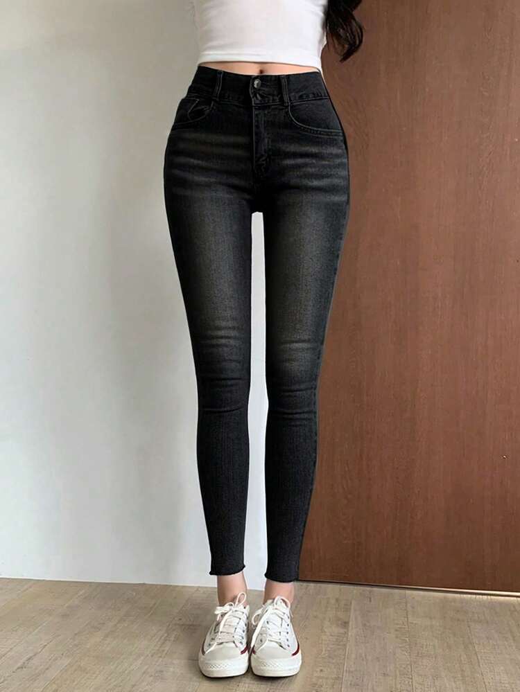 Women's Solid Colored Black Casual Denim Jeans Jorts