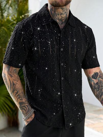 Manfinity CasualCool Men's Short Sleeve Textured Fabric Polo Shirt, Suitable For Outings, Gatherings, And Vacations