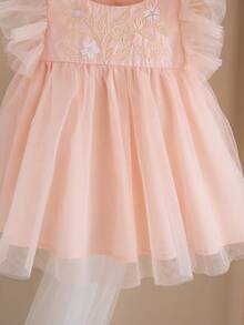 Đầm tay ngắn dễ thương và thanh lịch bằng vải lưới thêu hoa cho bé gái - Hồng - Xem 9