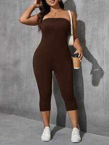 SHEIN Essnce Mono informal ajustado para mujer de talla grande - Café integral - Ver 6