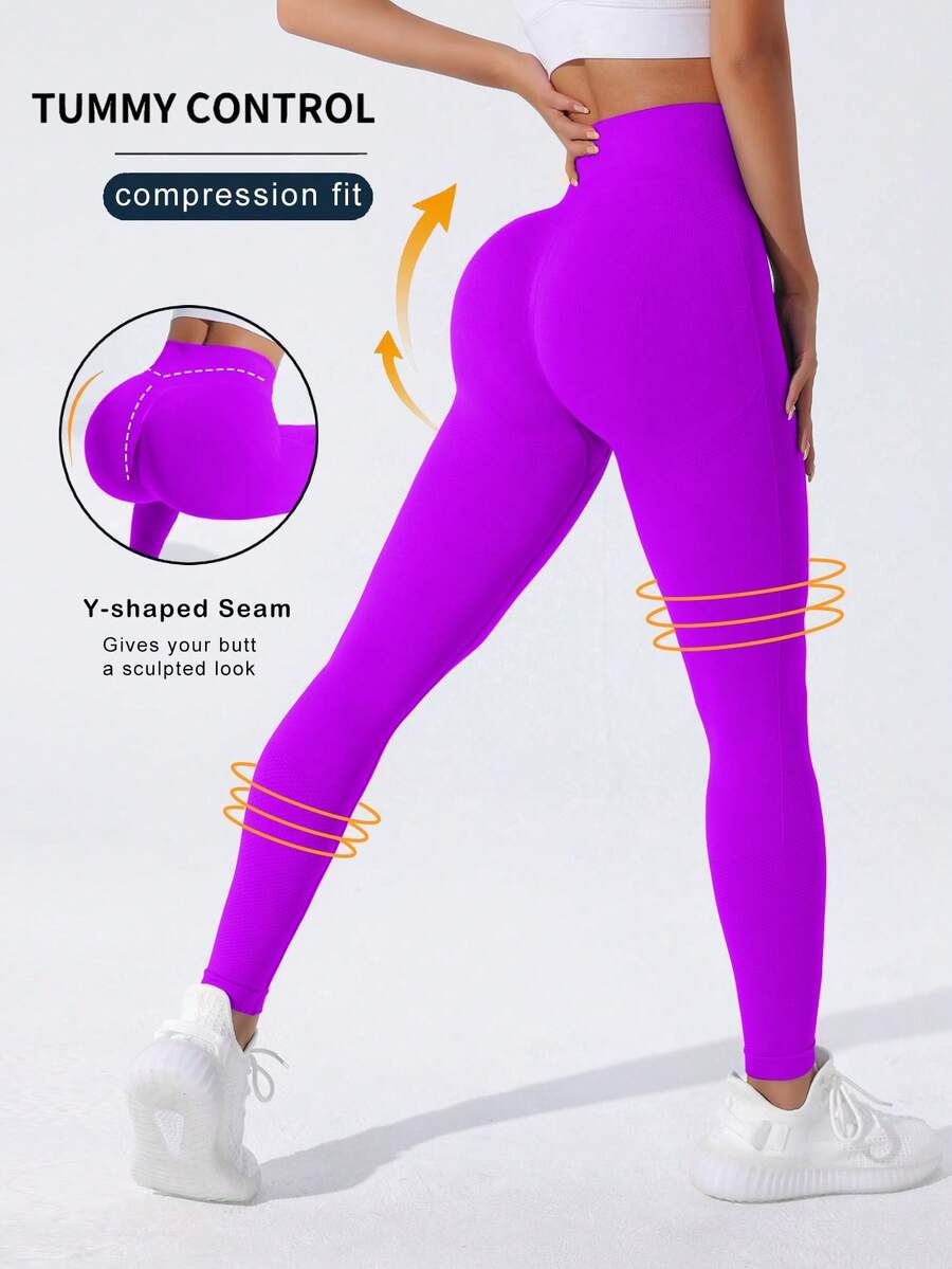 Easithlete Quần legging cạp cao với đường may hình chữ Y dành cho nữ - Chất liệu mềm mại, không xuyên thấu, ôm sát, nâng mông, kiểm soát vùng bụng, đã được kiểm nghiệm khả năng nâng mông khi tập squat, thích hợp cho chạy bộ, đạp xe, yoga, pickleball, tập thể dục và mặc thường ngày. - Màu tím - Xem 1