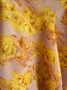 Vibekara 大码女式休闲度假珍珠雪纺黄色印花短袖夏季连衣裙 - 淡黃色 - 查看 3