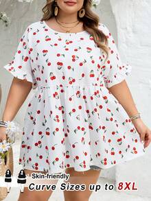 SHEIN CURVE+ Curve 加大码 US22 音乐节、海滨度假、波西米亚风 CURVE PLUS / / 女士时尚宽松圆领蕾丝袖绿色衬衫 波西米亚风度假 - 白色 - 查看 6