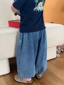 DAZY Baby Boys' Loose Fit Washed Denim Jeans, Korean Style - Blue - View 3