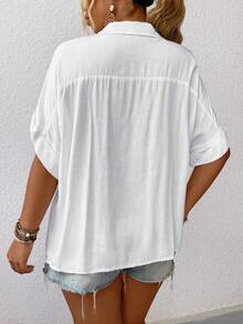 SHEIN PETITE 小码女士春夏竹纤维针织插肩袖休闲百搭衬衫 - 白色 - 查看 2