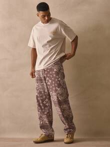 Musero Pantalones vaqueros con pierna recta y estampado de paisley en todo el diseño, con detalles de costura, esenciales de primavera y verano - Multicolor - Ver 1