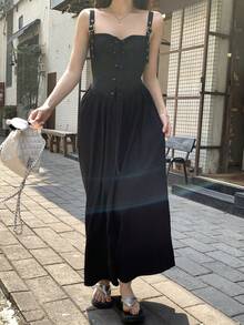 FRIFUL 女士吊带交叉系腰A字连衣裙 - 黑色 - 查看 6