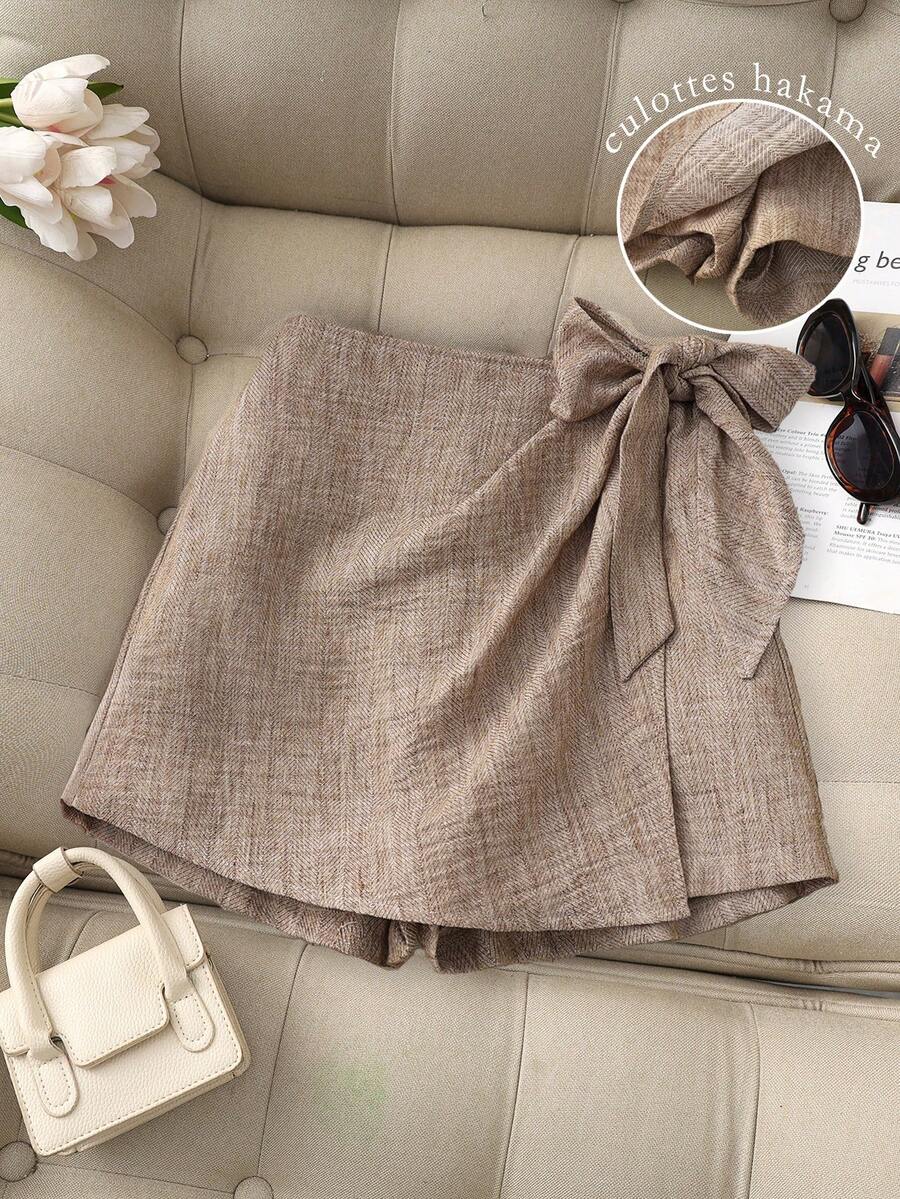 Franclia Women's Summer Casual Tie-Wrap Shorts - Apricot - View 1