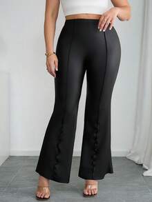 SHEIN Tall CURVE 大码纯色简约休闲裤 - 黑色 - 查看 3