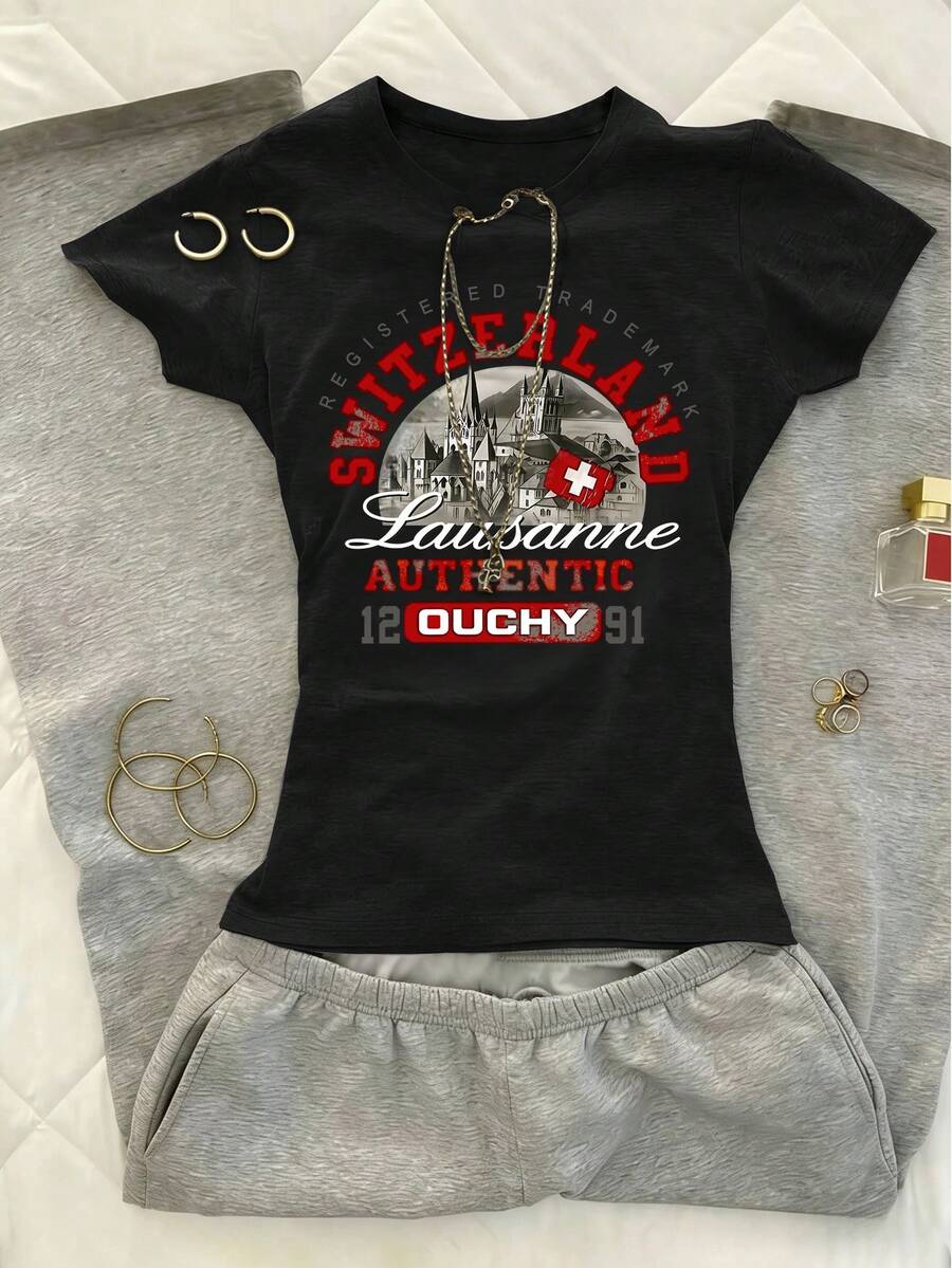 Glimmora 女士白色印花修身短袖T恤 - 彩色 - 查看 1