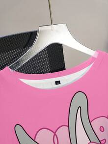 LOONEY TUNES X SHEIN Áo thun tay ngắn cổ tròn in chữ và hình thỏ hoạt hình, cỡ lớn, phong cách mùa hè - trắng - Xem 5