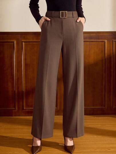 Vintamour Vintage Elegant Women's Pants With Pockets And Belt, Casual Workwear Holiday Suit Pants