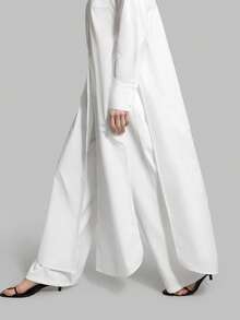 Ontre 2026 Spring/Summer Women's Solid Color White Side Slit Long Sleeve Shirt, Minimalist Elegant Urban Chic Casual Commute Blouse, Suitable For Office, Wedding Guest, Holiday, Fashion Versatile Women's Shirt - White - View 9